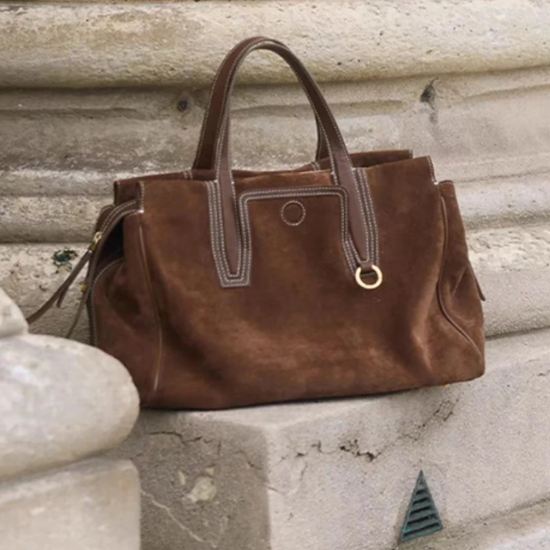 

Brand Shoulder Travel Bag Suede Tote Bag Large Capacity Hand-held Boston Bag Commuter Bag For Women
