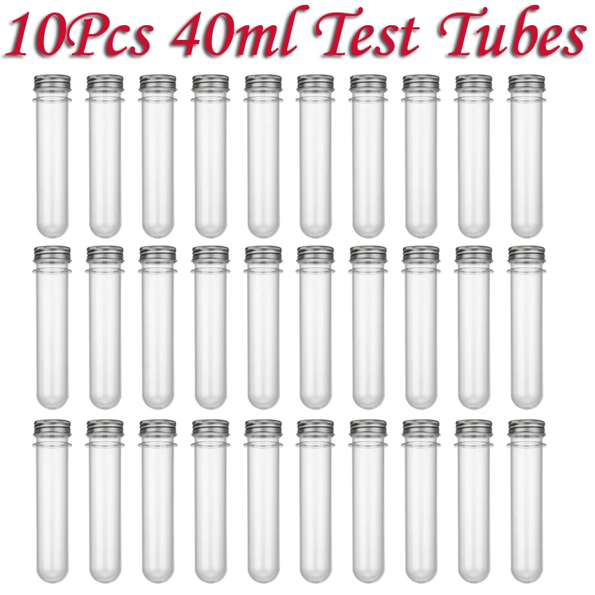 

10Pcs 40ml Plastic Test Tubes Clear and Transparent Candy Storage Containers with Screw Caps