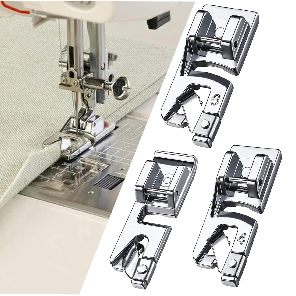 

3Pcs Rolled Hem Presser Foot Narrow Rolled Hem Presser Foot fits for Most Low Shank Snap-On Sewing Machines Sewing Accessories