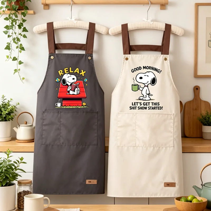Snoopys Apron Cartoon House Baking Restaurant Barbecue Coffee Aprons Women Man Waterproof Oil Resistant Sleeveless Pinafore Gift