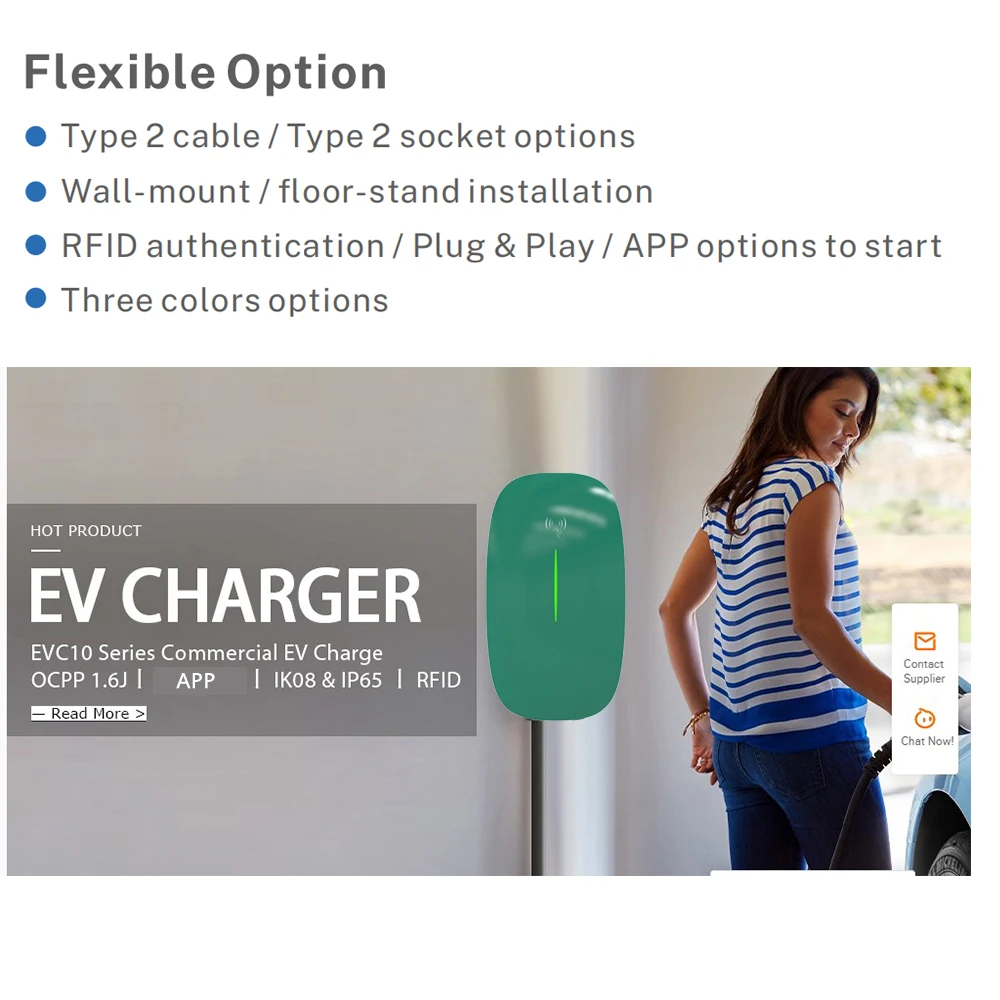 For 11Kw 16A Type 2 3Phase Ocpp1.6J WallBox EVSE Level 2 European IEC62196-2 Plug Smart EV Charging Station