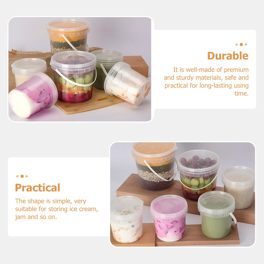 

3Pcs IceCreamBucket 1L Thick Transparent Storage Tubs H Sturdy Containers for Jam Food Freezer Safe Practical