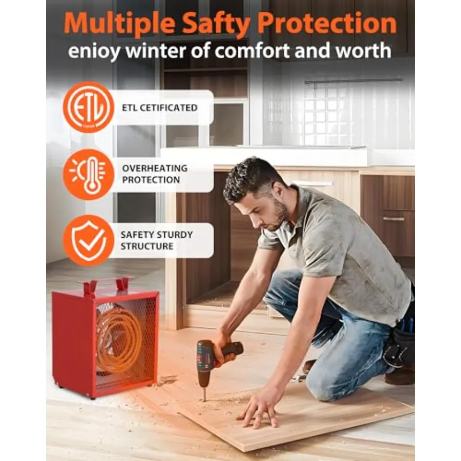 سخان صناعي بقوة 240 فولت، 4800 وات، سخان مساحة لورشة العمل مع التحكم في الحرارة، مقبض حمل للحماية من الحرارة الزائدة #6