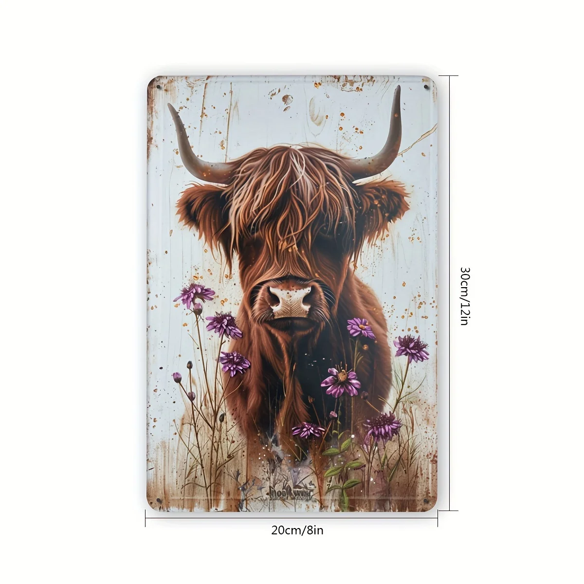 Highland Cow Vintage Metal Tin Sign – Rustic Wall Art with Floral Accents, 8.0x12.0inch, Perfect for Home, Office, Bar, or Cafe