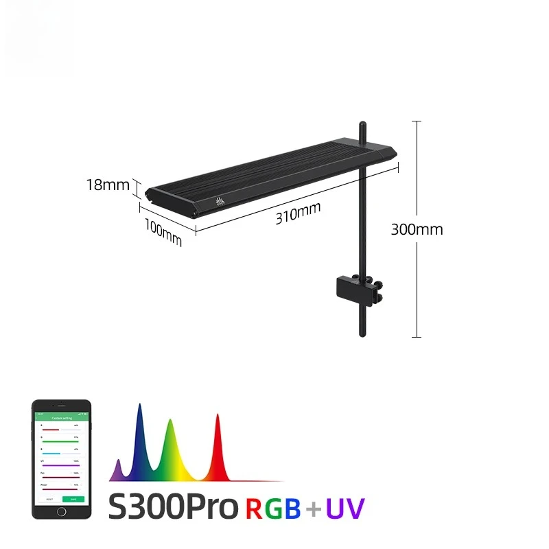 S300 RGB+UV Full Spectrum LED Aquarium Light, 25W Dimmable, High CRI 95 for Planted Tank Aquascape, 30000Hrs Lifespan