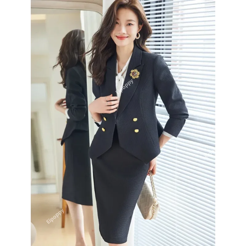 2024 New Formal Elegant Women gonna Suit 2 pezzi High-end doppio petto Office Lady Slim Jacket Blazer Set abbigliamento aziendale