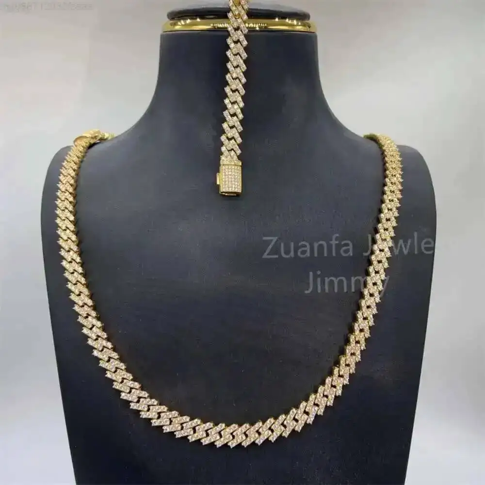 

Выполненное на заказ модное ожерелье шириной 10 мм, ювелирные изделия S925, желтое золото, безупречное ожерелье с бриллиантами из муассанита