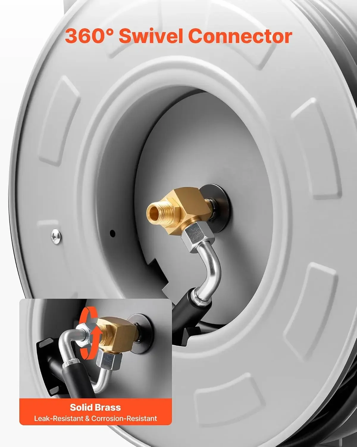 Pressure Washer Hose Reel, 65 ft x 1/4 inch Retractable Power Heavy-Duty Steel Washer Hose Reel, 3200PSI Max, Auto-Rewinding