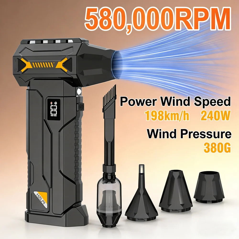 

2026 New Wireless Jet Fan Brushless Motor Powerful Air Blower Gun Car Cleaning With LED Light Display Portable Fans Air Duster