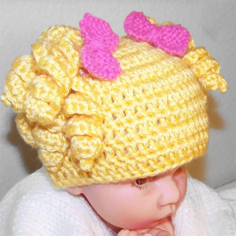 Pure Handmade Knitted children Pigtail Wig Beanie Handmade Women Girl's Braid Hat Bowknot Cap  children winter warm