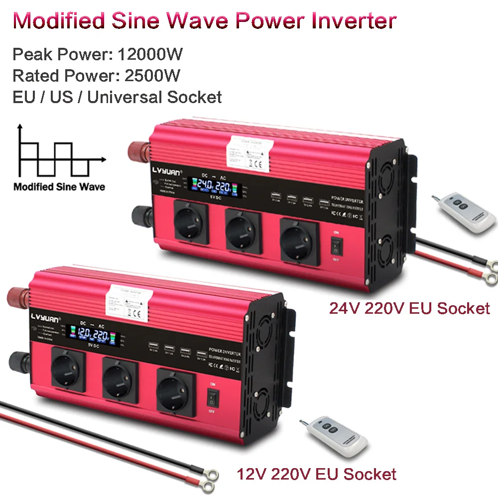 12000W Power Inverter DC 12V/24V TO AC 110V/220V Modified Sine Wave Inverter 50Hz/60Hz Multiple Socket Adapter Converter