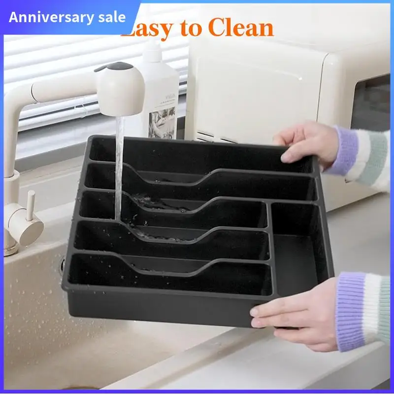 

ABPP-Silverware Organizer With Lid,Covered Utensil Tray For Kitchen Drawer And Countertop, Plastic Cutlery And Flatware