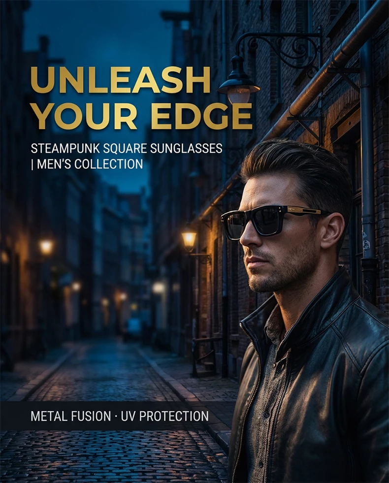 Steampunk Klassische Quadratische Sonnenbrille Männer 2026 Luxus Marke Vintage Punk Outdoor Sonnenbrille Für Männliche Trendy Brillen UV400 Shades – Detail 1