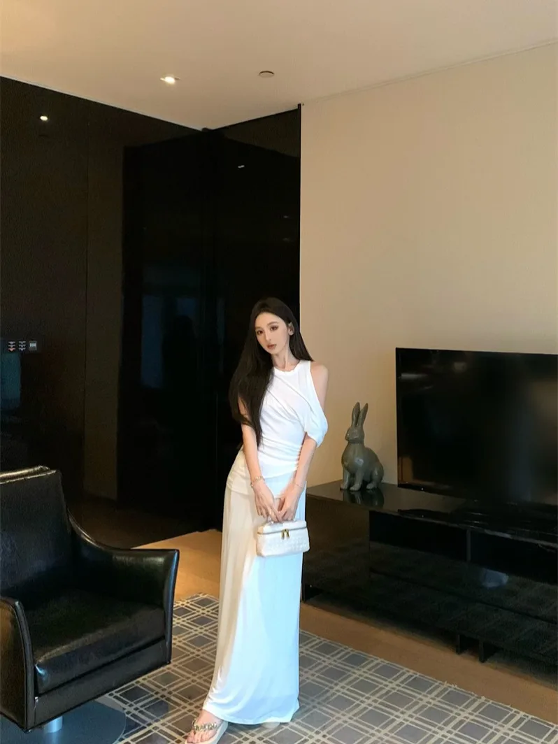 

Beige Short Sleeve T-Shirt And High Waist Skirt Two Piece Set for Women Slim Fit Spring Fashion Casual Outfit