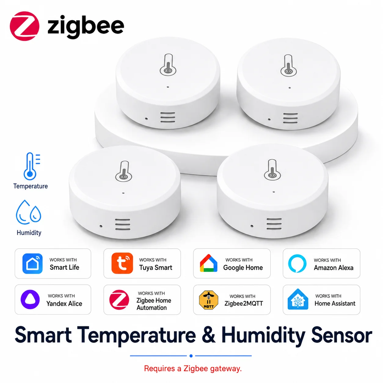 ZigBee Temperature Humidity Sensor Remote Monitoring Hygrometer,Zigbee Home Automation,For Alexa Google Yandex Home Assistant