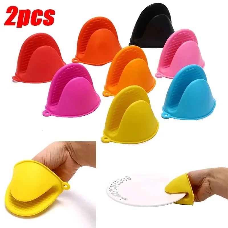 2pcs Thickened Baking Silicone Oven Mitts Pot Holder Kitchen Gadgets Microwave Oven Mitts Thermal Insulation Non-slip Grips