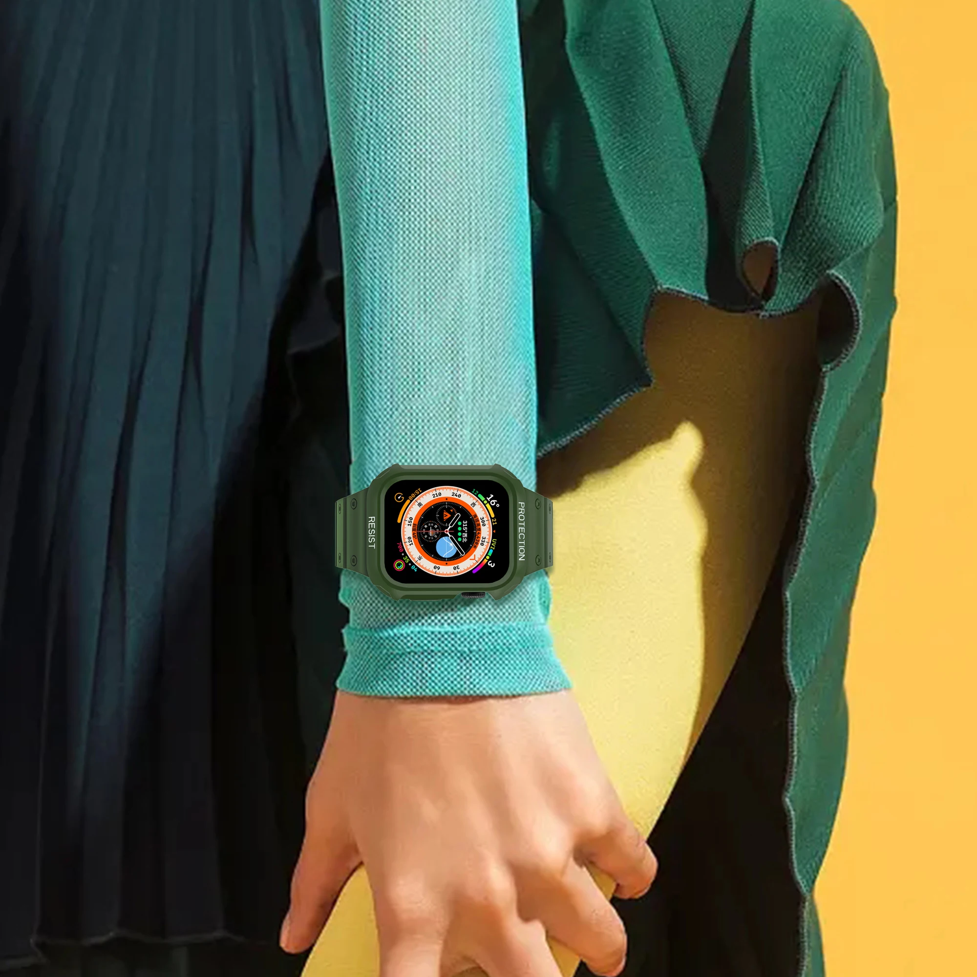 متوافق مع ساعة Apple 9/8/7/SE 6/5/4/3/2/1، غطاء حماية متين من السلسلة لساعة iWatch 38/40/41 ملم 42/44/45 ملم