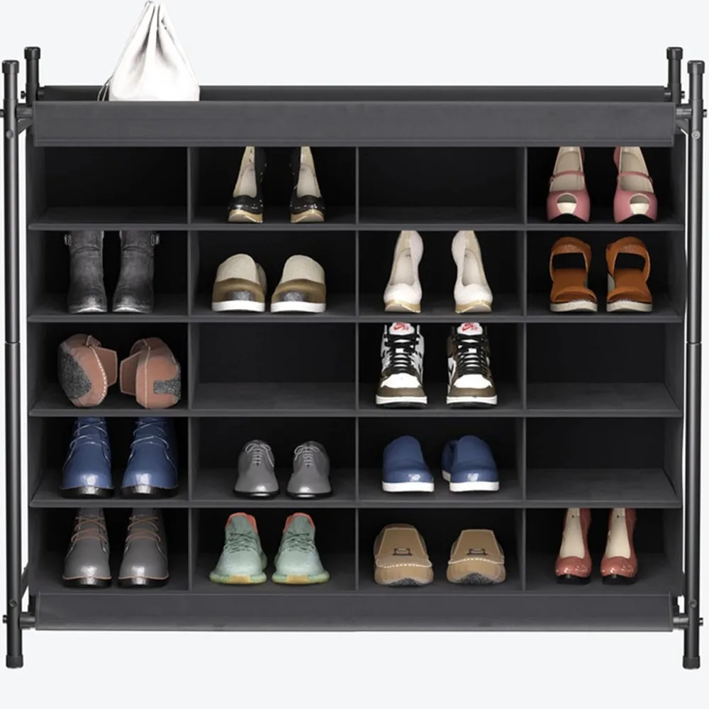 

Black Shoe Rack Organizer 5-Tier 20 Pairs Free Standing Stackable Shoe Rack Cubby for Entryway Closet and Hallway Shoerack Room