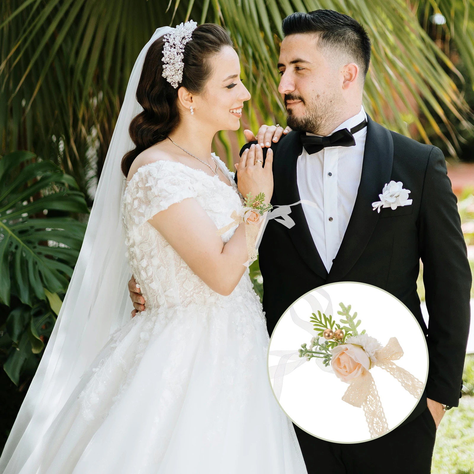 

4 Pcs Wedding Wrist Flower Bridal Corsage Dress Artificial Wristlet Bracelet Bridesmaid White Bridegroom