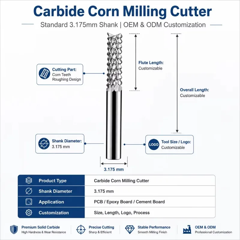10 pieces per set Carbide Corn Teeth End Mill CNC Milling Cutter For PCB Carbon Fiber Fiberglass Machining