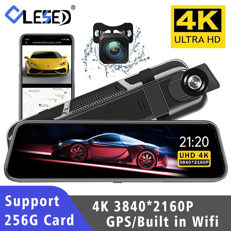 10 Zoll Dash Cam 4K GPS WIFI Spiegel Auto DVR Dual Objektiv Dashcam IPS Bildschirm Auto Kamera Stick Recorder Stream rückspiegel