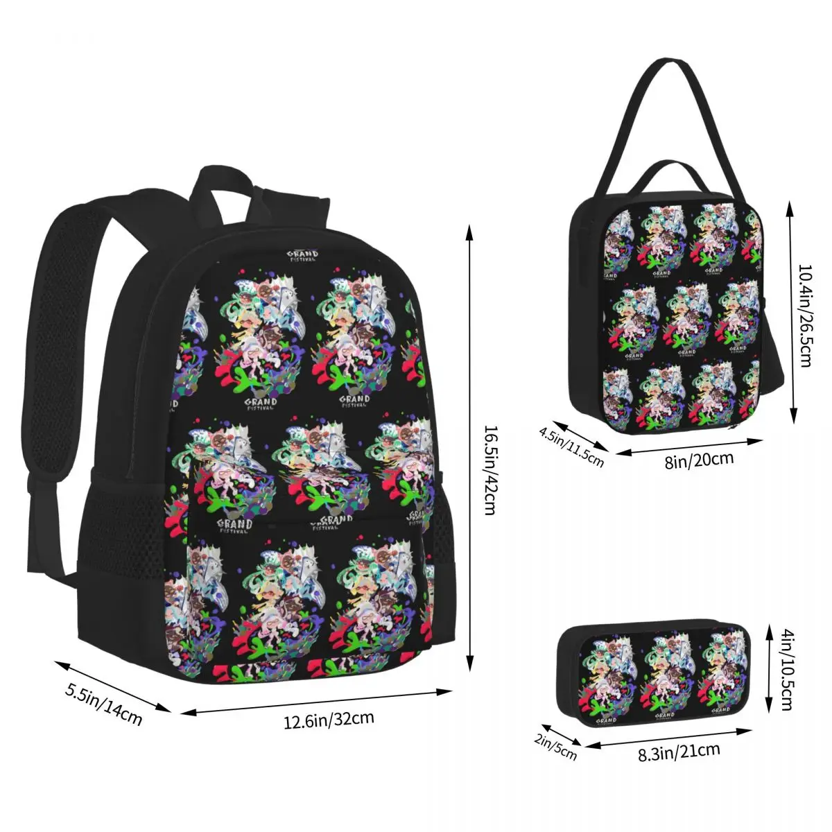 Splatoon Game Backpacks Students Bookbag School Bags Kids Rucksack Lunch Bag Pen Bag Three-Piece Set