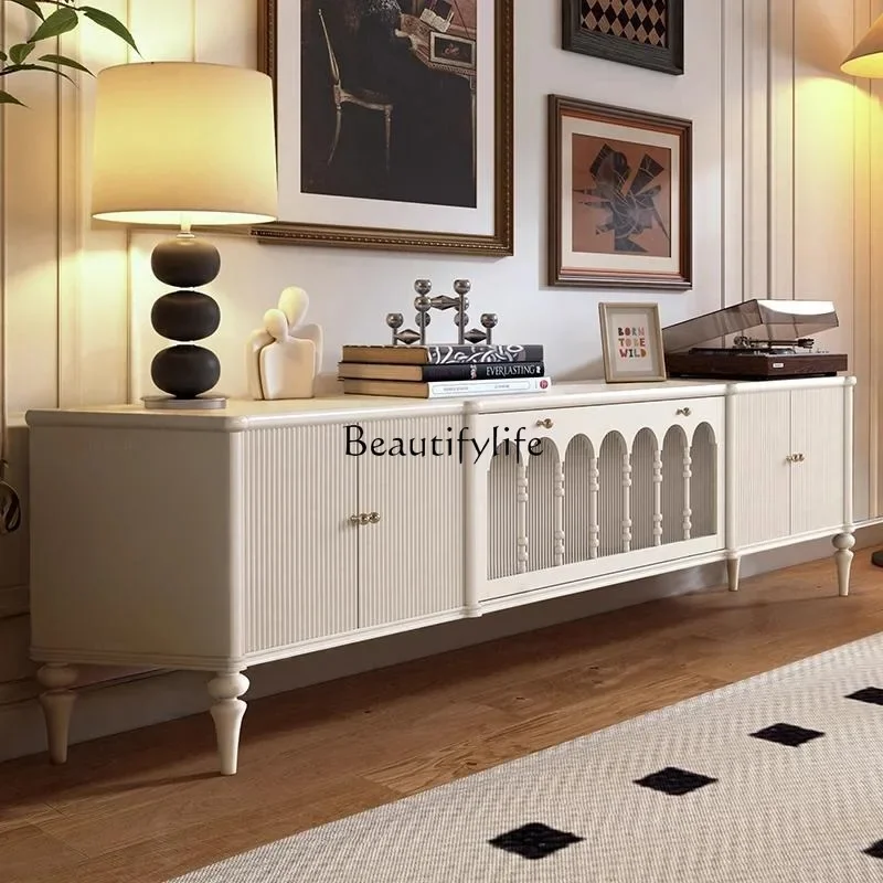 

*French solid wood cream wind TV cabinet living room American retro white floor cabinet 2025 new