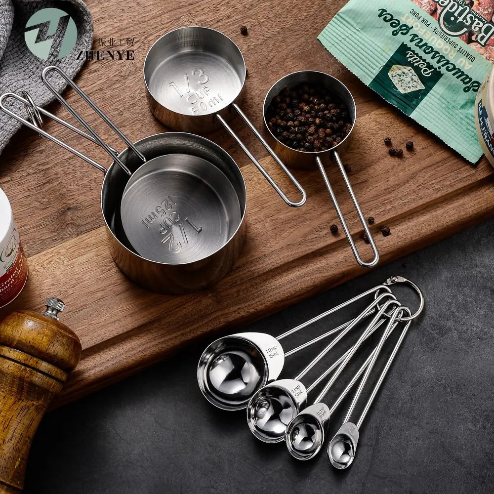 8Pcs Stainless Steel Measuring Cups and Spoons Set Accurate with Scale Nesting Cups Coffee Durability