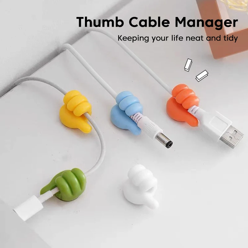 Self-Adhesive Wall Decoration Hook Creative Silicone Thumb Key Hanger Hook Home/Office Data Cable Clip Wire Desk Organize