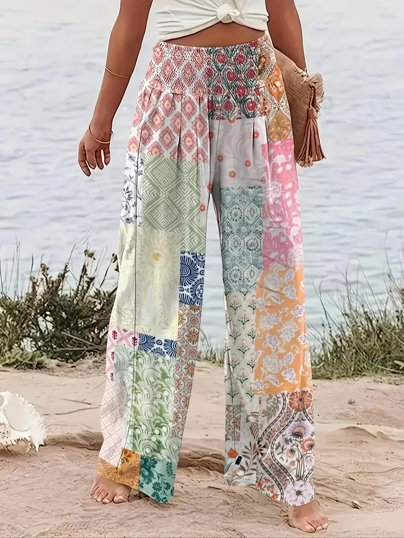 حجم كبير 1XL-5XL أزياء المرأة متعدد الألوان الربط أزياء الإناث عارضة عالية الخصر فضفاض السراويل الطويلة بنطال ذو قصة أرجل واسعة