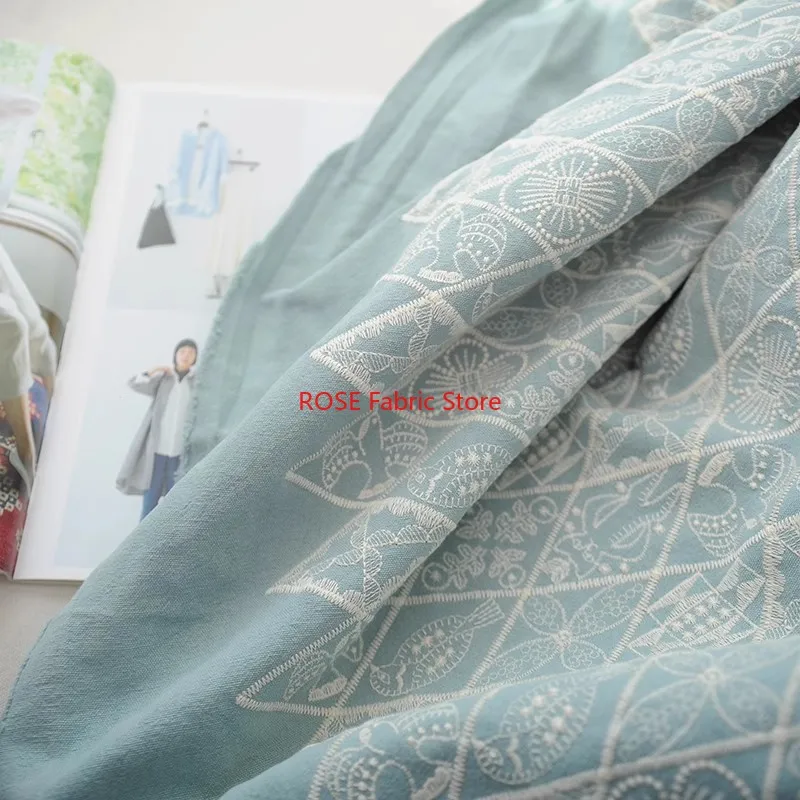 Flower Embroidery Cotton Hemp Fabric Sofa Pillow Cover Table Fabric Handmade DIY Fabric By the meter
