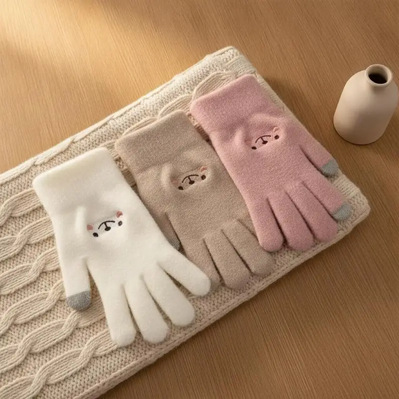 Stilvolle, dicke Winterhandschuhe für Damen aus Polyester, mit Fleece-Futter, gestrickt, mit separaten Fingern und Touchscreen-Kompatibilität. – Detail 10