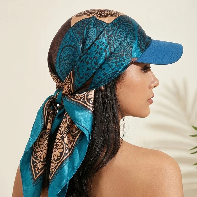 1pc Women'S Bandana Visor Self-Tie Headscarf Hat With Brim Summer Beach Tie-Back Cap
