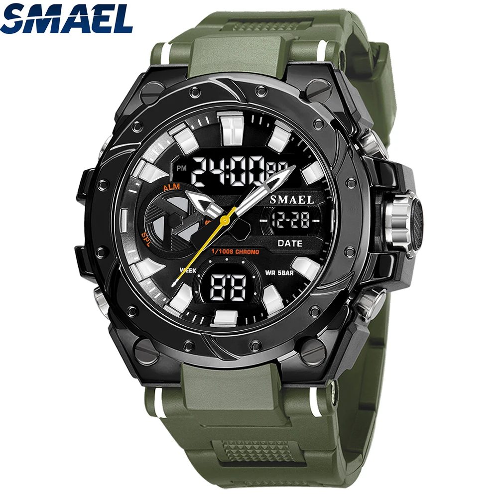 SMAEL 8029 Wristwatches Brand Sport Watches 50M Wateproof Dual Time Display Watches LED Stopwatches Alarm Multifunctional Men\'s