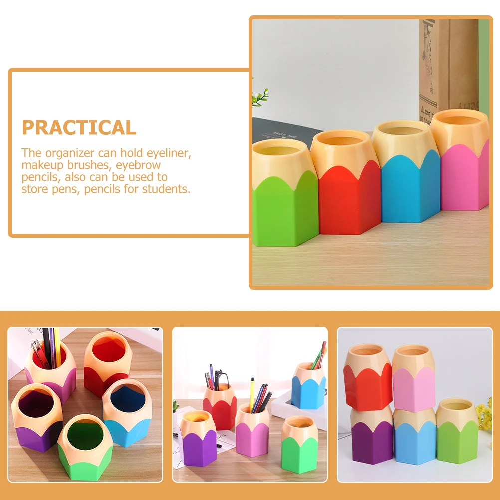 

5pcs Pen Holder Makeup Brush Storage Barrel Pencil Shaped Cartoon Cute Desktop Organizer ABS Container for Pens Pencils