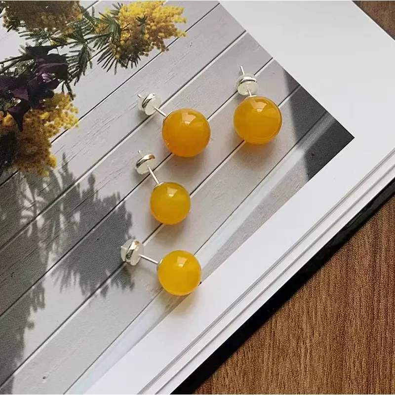 2024 new product stud earrings niche light luxury high-end earrings agate beeswax 925 silver needle temperament versatile
