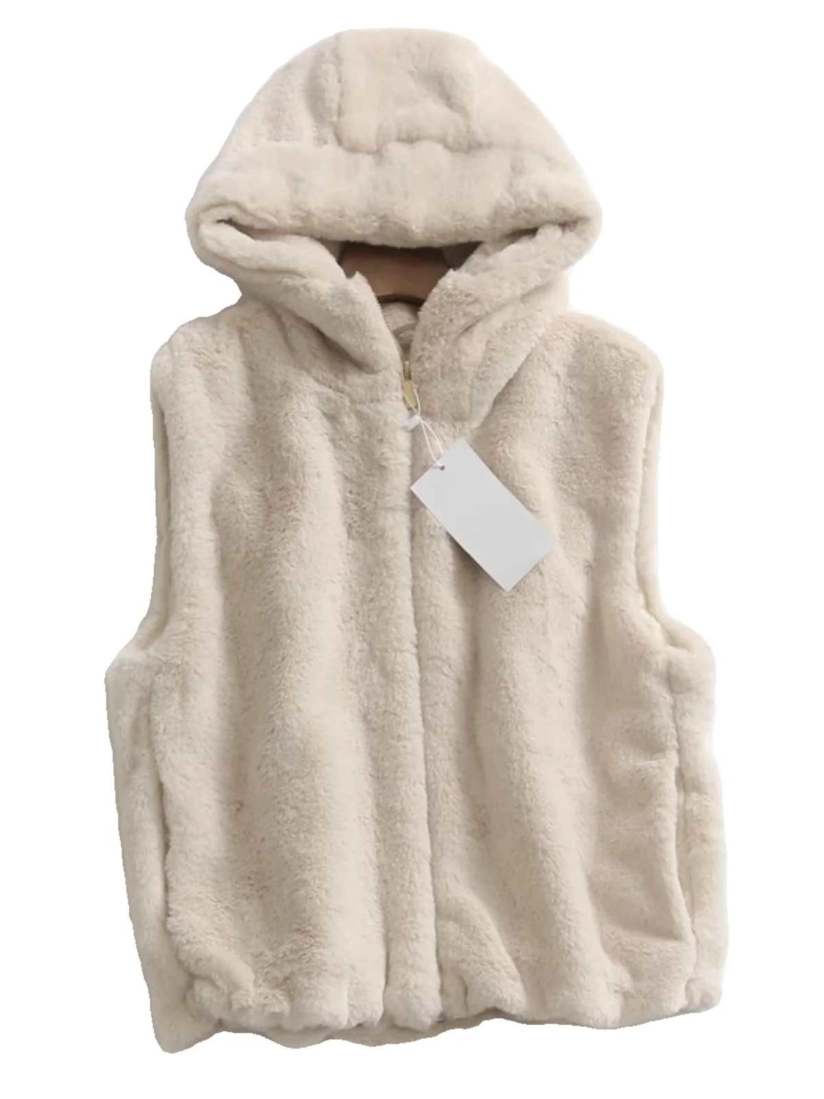 

Autumn Winter New Loose Women's Zipper Hooded Furry Vest Anti-Aging Svel Top Pure Color Versatile Sle Faionable