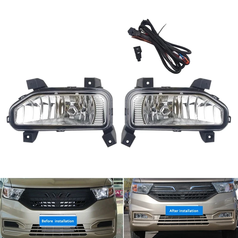 1Pair Car Front Bumper Fog Lights Driving Lamp Foglight With Wiring Harness For Chevrolet N400 Wuling HONGGUANG V 2020+