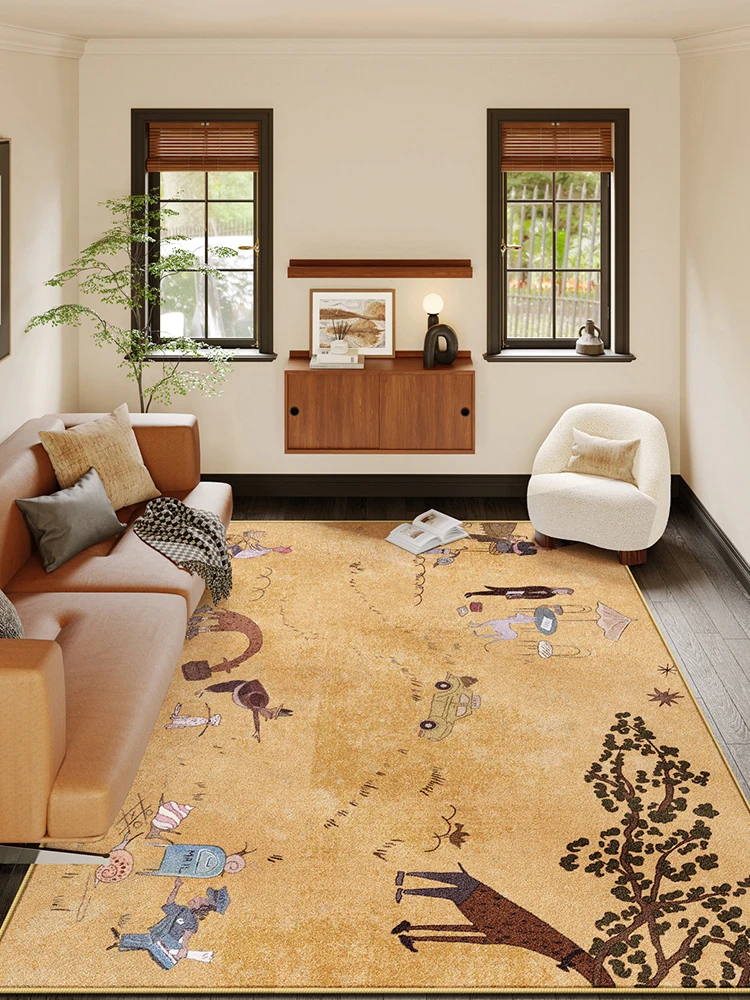 Dirty-Resistant Living Room Carpet Home Soft Plush Bedroom Carpet Non-Slip Bedside Rug Hotel Sofa Mat Vintage Yellow Fluffy