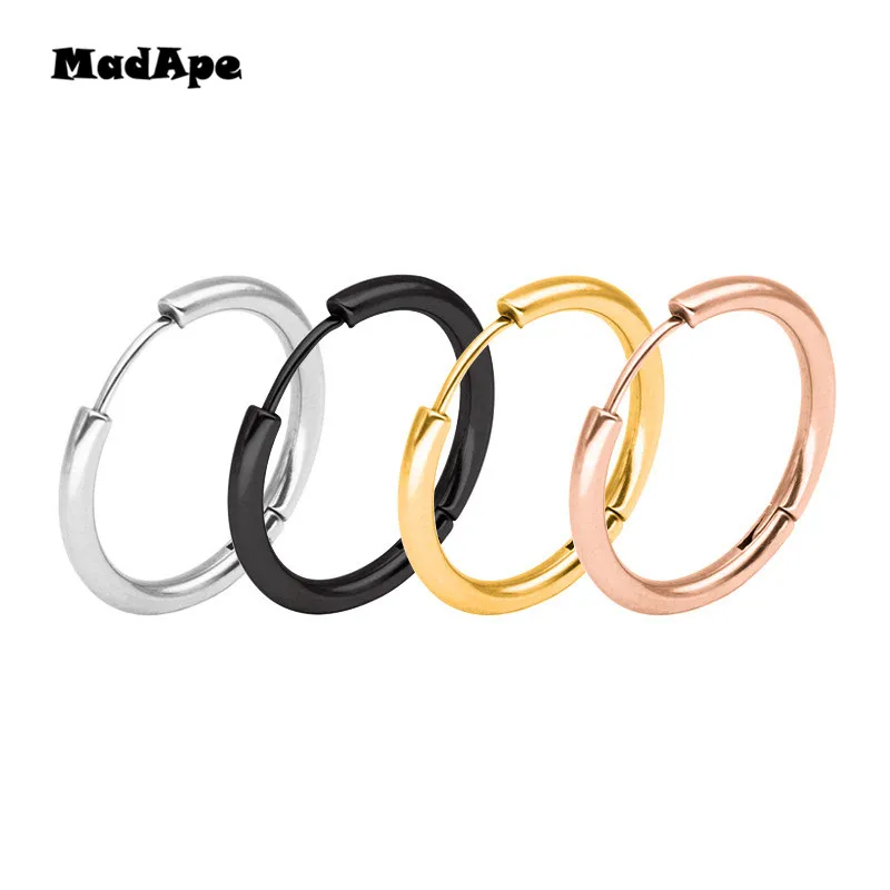 MadApe Trendy Silver Color Rose Gold Black Tone Stainless Steel Hoop Earrings Round Loop Earring For Women 25mm/20mm/11mm