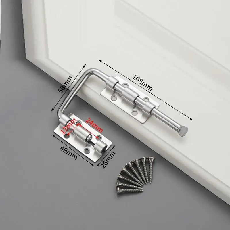 Stainless Steel Safety Door Buckle 90 180 Degree Anti Theft Latch Indoor Sliding Door Hardware