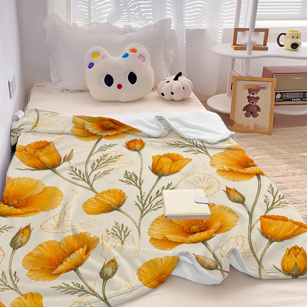 1pc Pink Pig Dandelion Pastel Cute Cartoon Print Flannel Blanket, All-Season Usable And Comfortable, Suitable for Blankets, Bed