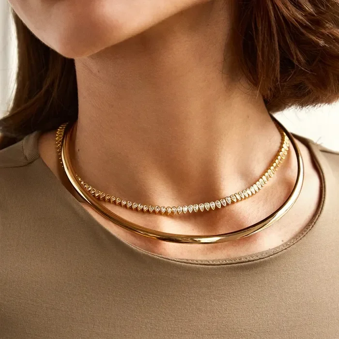 Luxury Tear Drop Shaped CZ Bezel Tennis Chain Necklace for Women