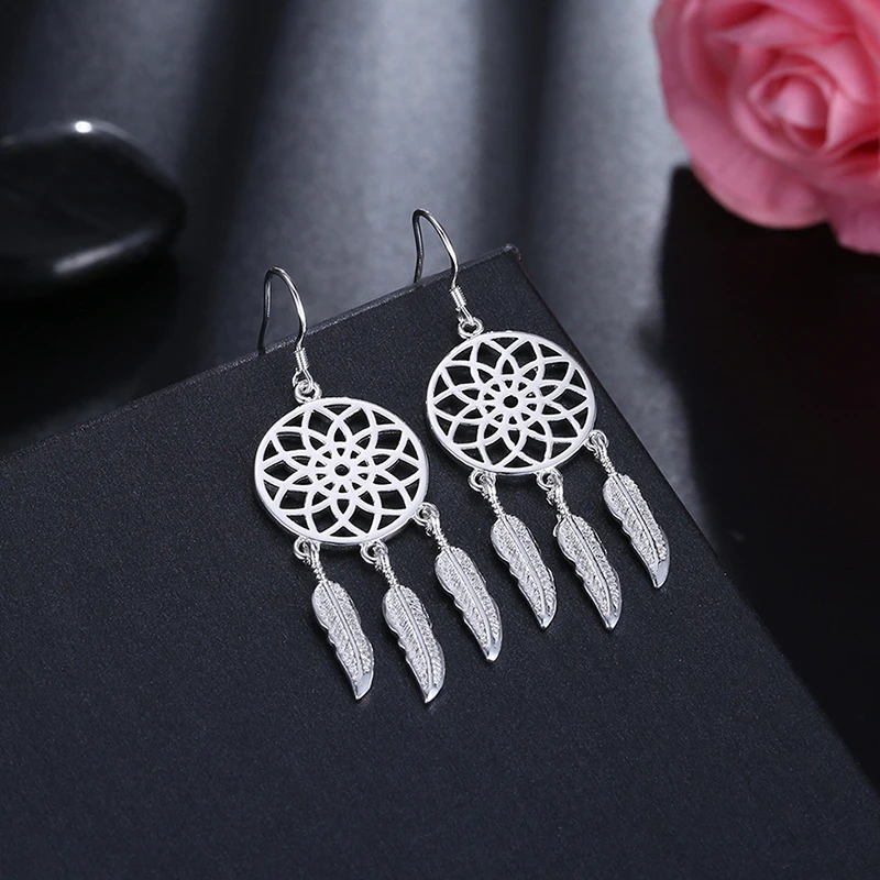 925 الفضة الأذن الإبر الجوف جولة معلقة ريشة حلم الماسك ترصيع الأذن السنانير Vintage الأقراط المتخصصة موضة مجوهرات الحفلات