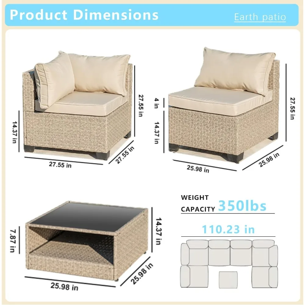 8-Piece Wicker Patio Furniture Set, Outdoor Conversation Set Sectional Sofa with Water Resistant Thick Cushions and Coffee Table