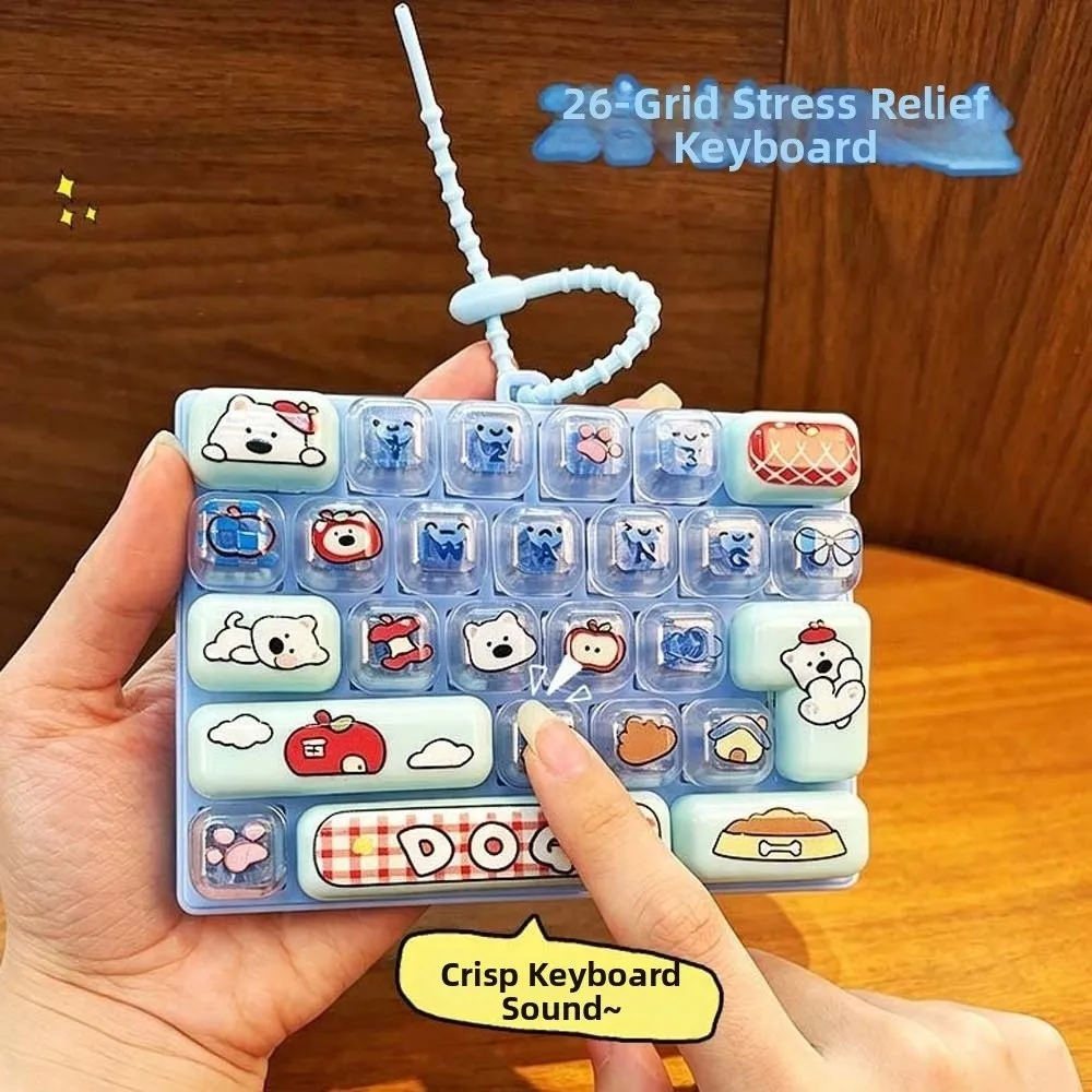 26 Keys Layout Keyboard Fidget Mechanical Switch Cute Cartoon Mechanical Keycap Clicker Portable Lightweight