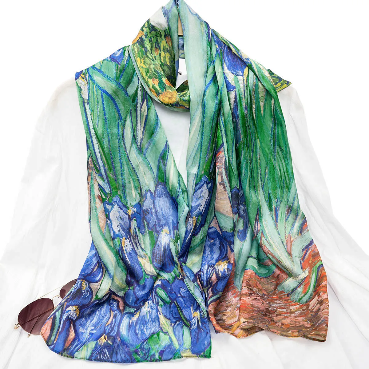 A new model of simulated silk Van Gogh oil painting Monet oil painting printing high-end elegant scarf shawl silk scarf