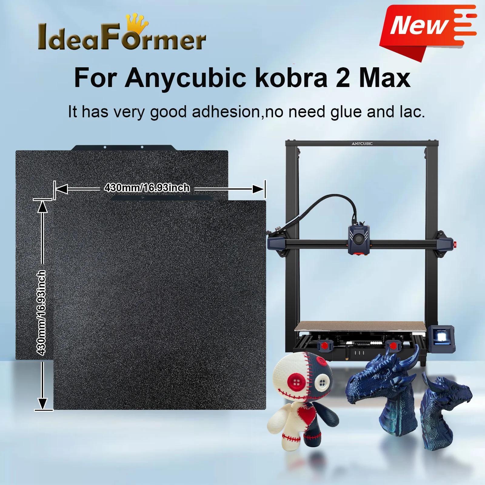 Пластина для печати Anycubic Kobra 2 Max, 430x430 мм, с суперадгезионным покрытием PEI, из пружинной стали, аксессуары для Kobra 2 Max, для термостола