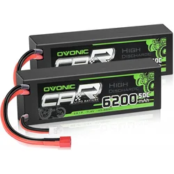 OVONIC 2S Lipo Battery 50C 6200mAh 7.4V Lipo Battery with Dean-Style T Connector for RC Car Truck Boat Vehicles (2 Packs)