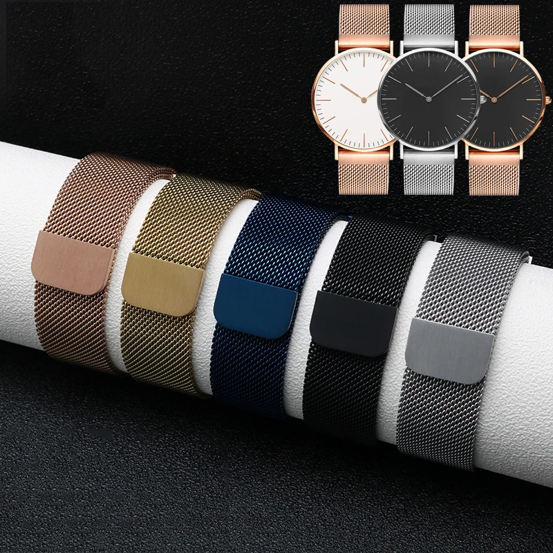 Magnetic Milan mesh strap watch strap for men and women watch bracelet silver black gold rosegold blue 12 14 15 16 18 20 22 23mm